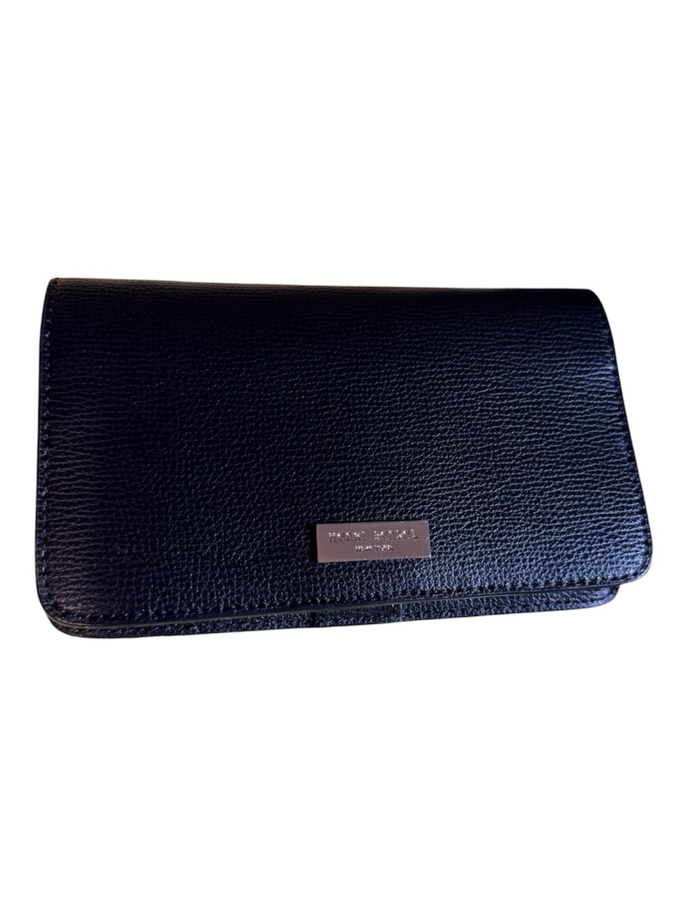 Henri Bendel Black Pebbled Leather Fold-Over Wallet with Logo Plate